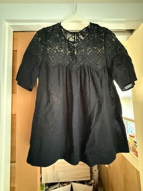 SEA lace yoke black a-line top